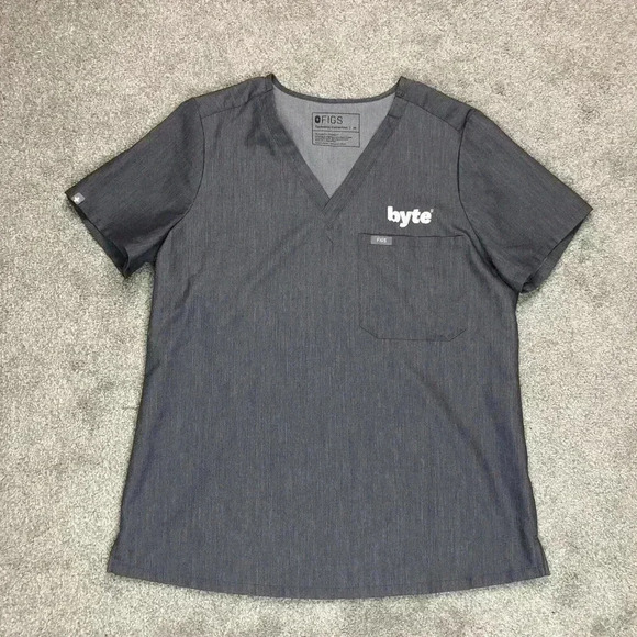 Figs Scrub Top Sz M Grey V Neckline Technical Collection Short Sleeves byte logo - Picture 1 of 9